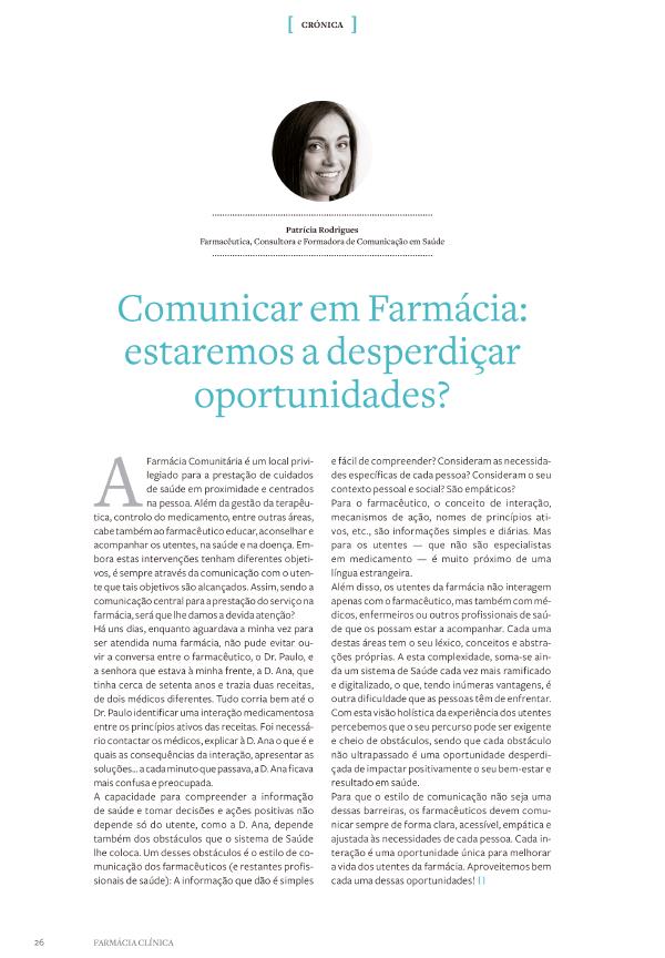 Comunicar em Farmácia: estaremos a desperdiçar oportunidades? Comunicar em Farmácia: estaremos a desperdiçar oportunidades?